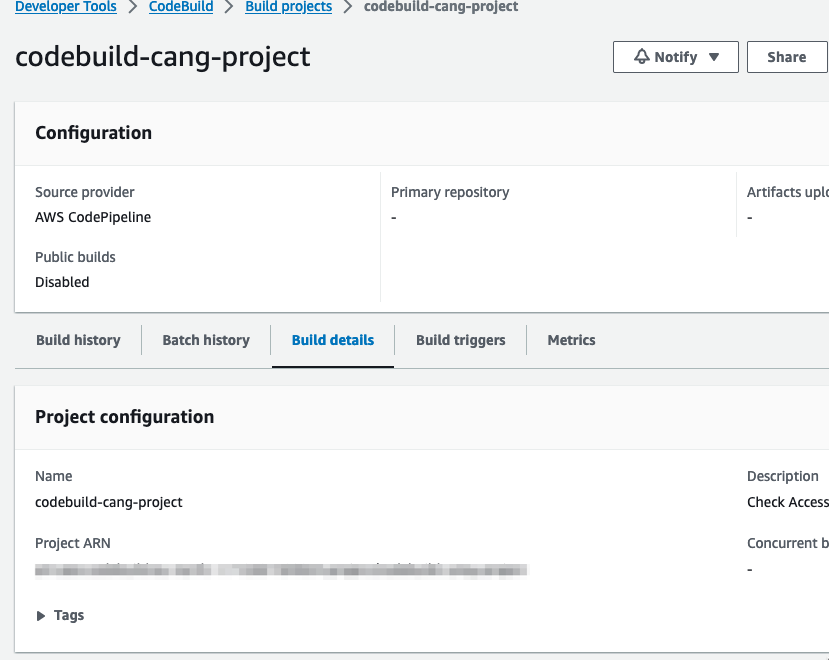 Figure 3: AWS CodeBuild console and build details