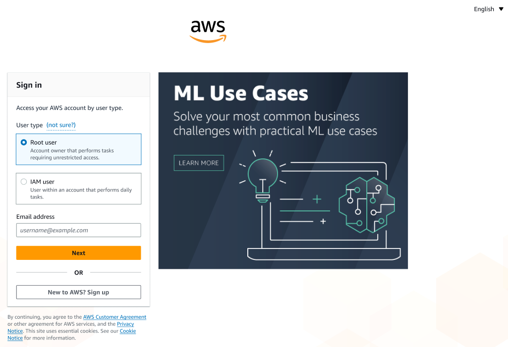 Figure 1: Root and IAM user sign-in page