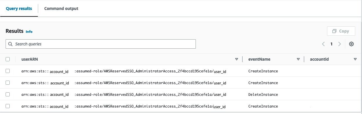 Figure 6: AWS CloudTrail Lake query results