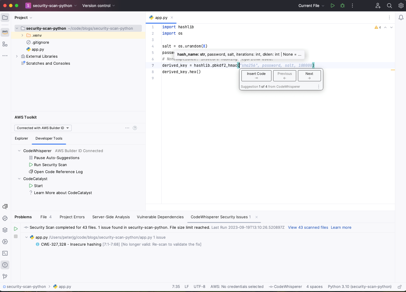 Figure 11: CodeWhisperer auto-suggestions