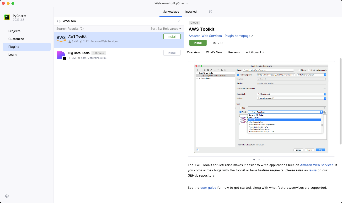 Figure 2: PyCharm plugins browser