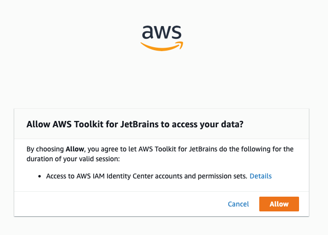 Figure 8: Allow AWS Toolkit for JetBrains to access your data