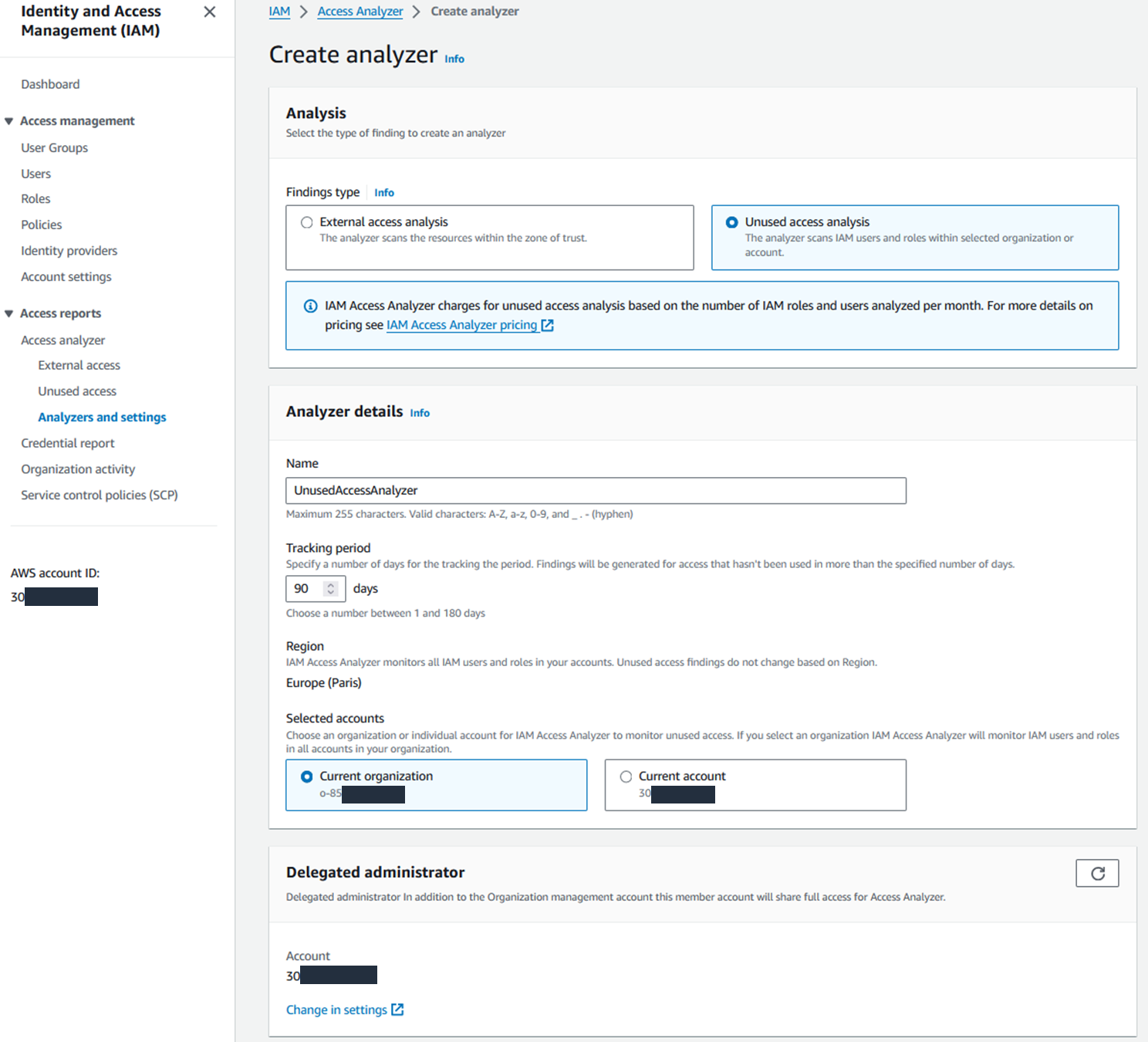 Figure 1: Create analyzer page