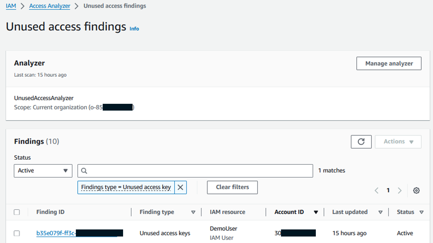 Figure 3: List of unused access findings