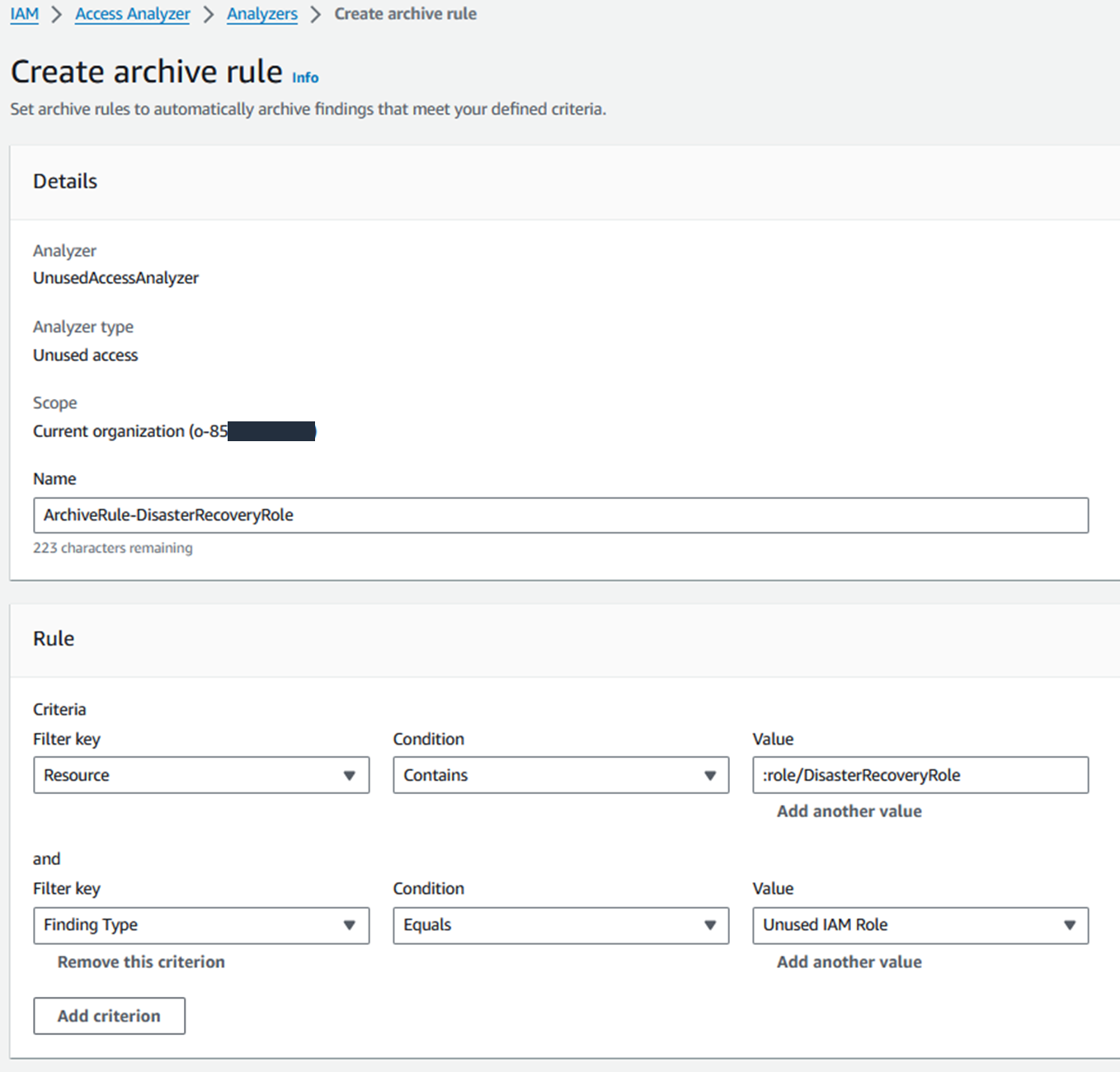 Figure 7: Example of an archive rule