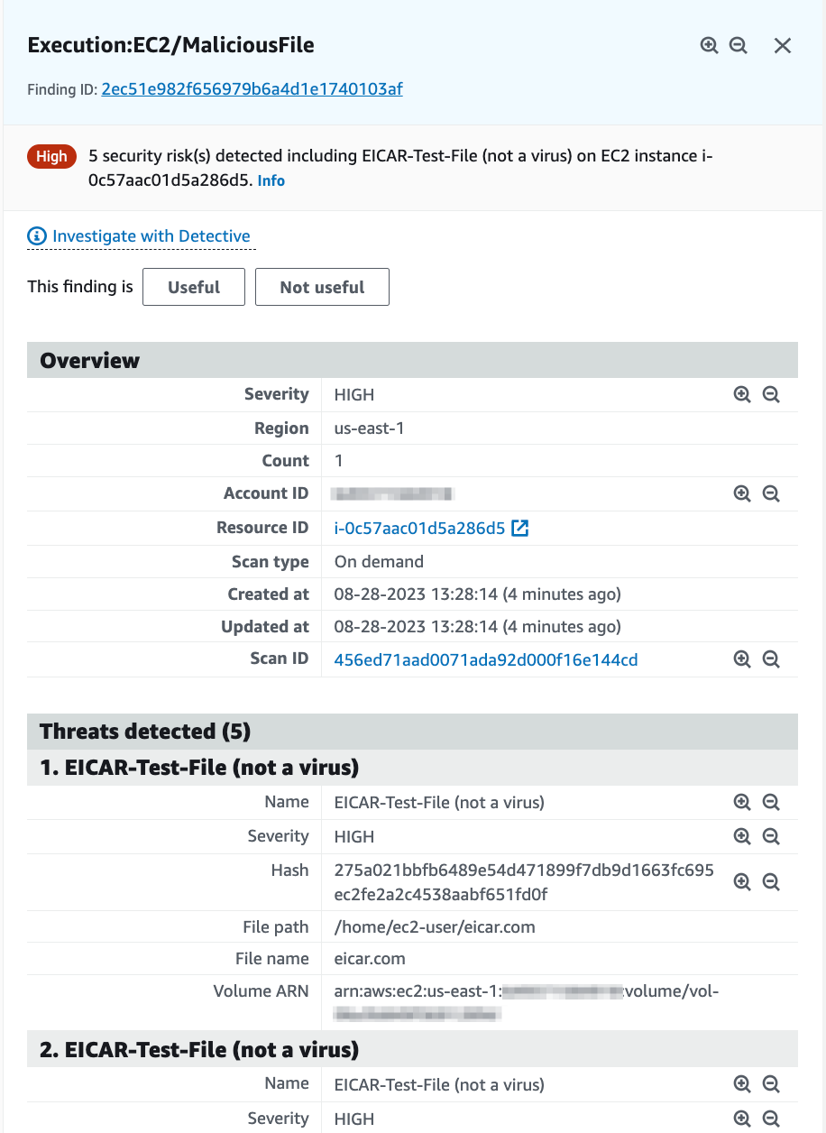 Figure 11: GuardDuty malware finding details