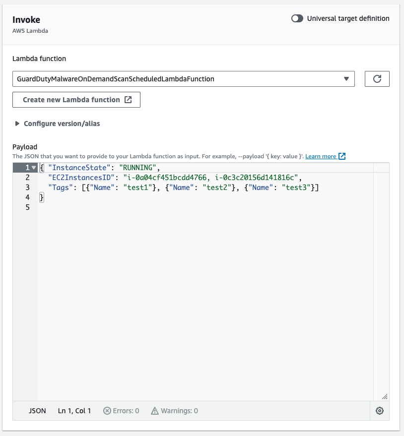 Figure 15: EventBridge schedule Lambda invoke parameters