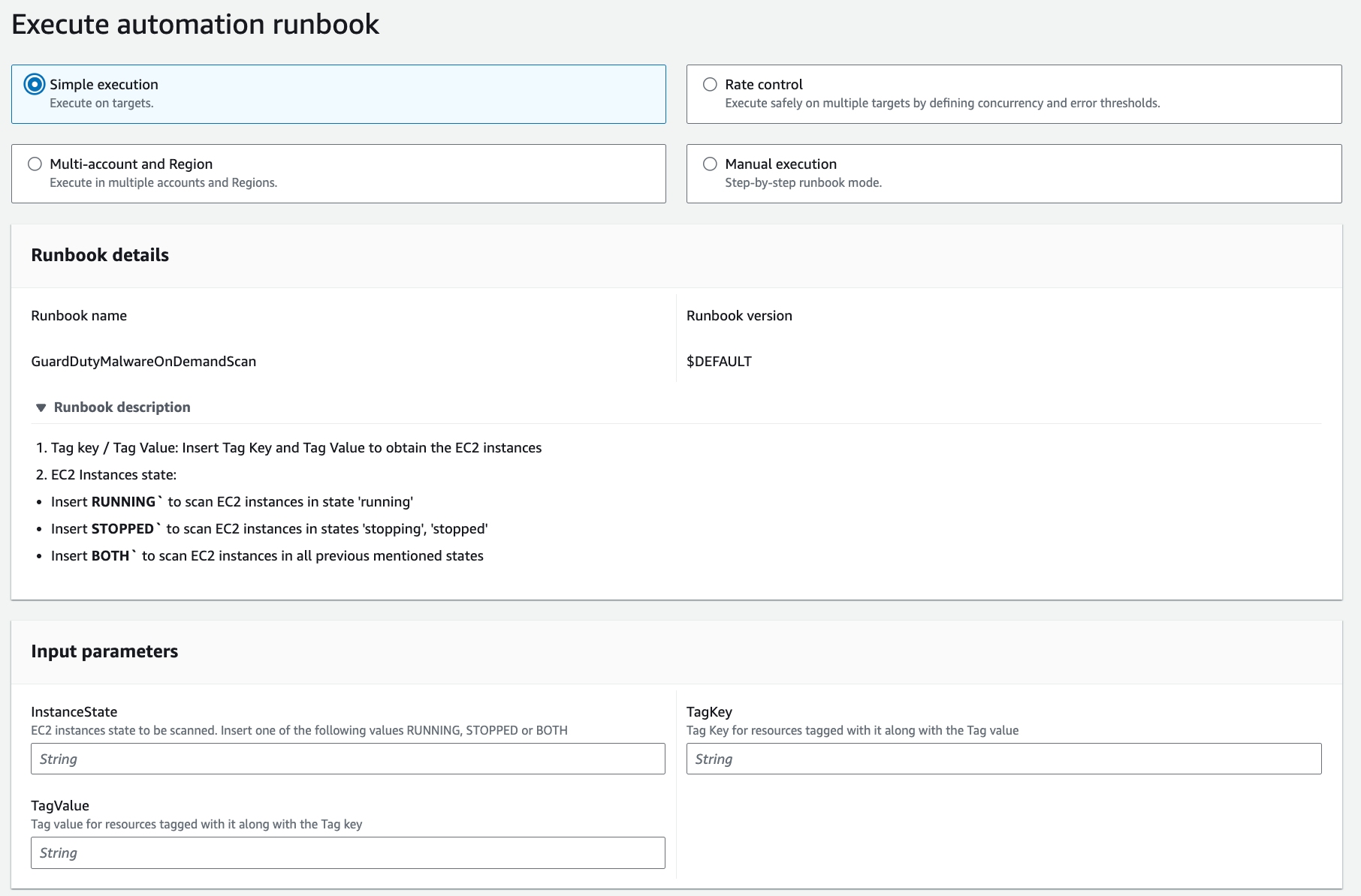 Figure 5: Automation document details and input parameters