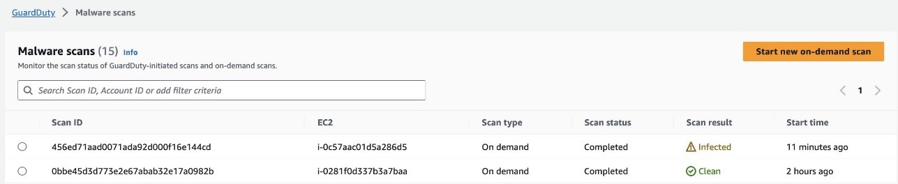 Figure 8: GuardDuty malware scan summary