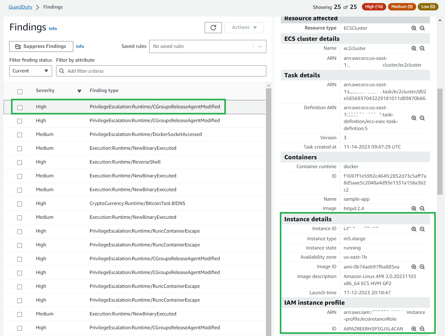 Figure 17: GuardDuty EC2 instance details for a finding