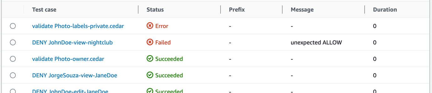 Figure 3: CodeBuild test report test cases