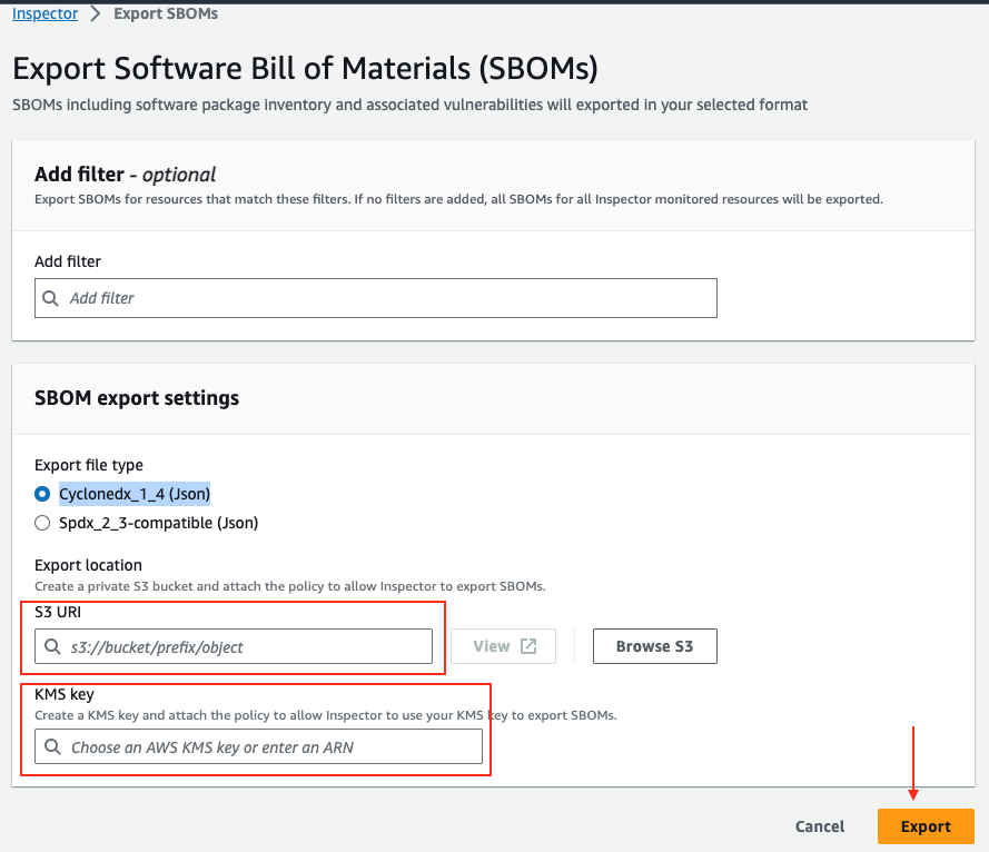 Figure 2: SBOM export configuration