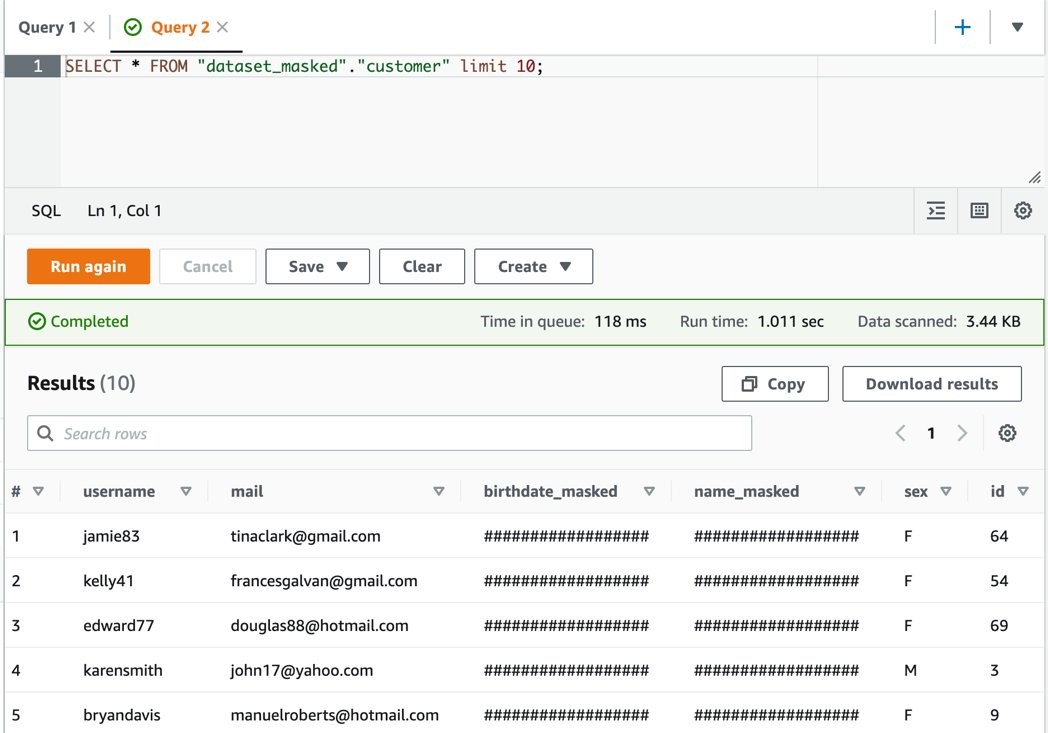 Figure 14: Athena query results with masked data