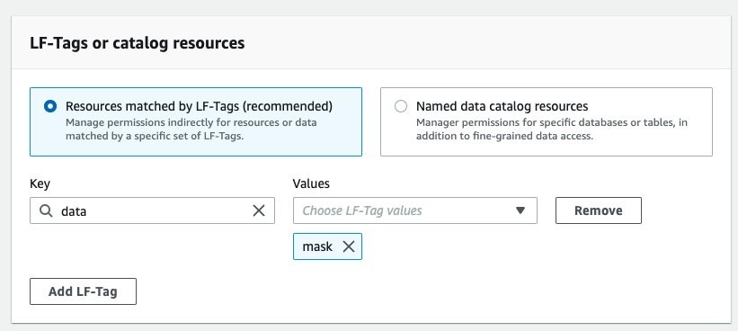 Figure 7: Creating resource tags for Lake Formation