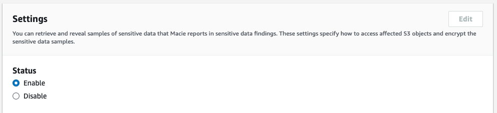 Figure 1: Enable Macie Reveal functionality