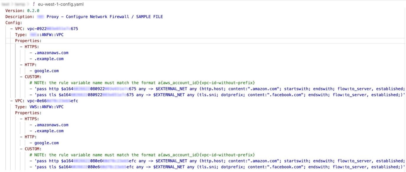 Figure 4: Example configuration file for eu-west-1 Region