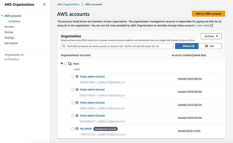 Figure 2: Overview of the AWS Organizations console