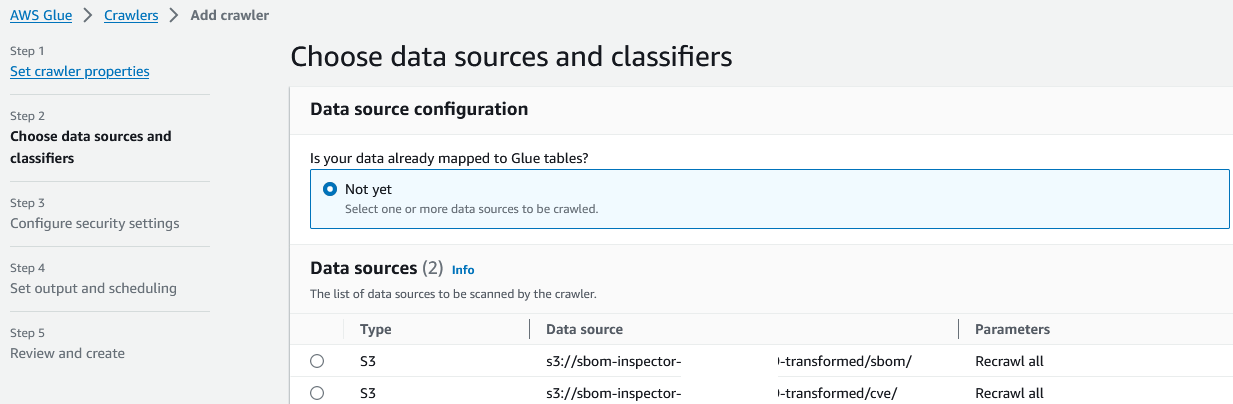 Figure 3: Data source for AWS Glue crawler