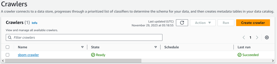 Figure 4: Creation of the AWS Glue crawler