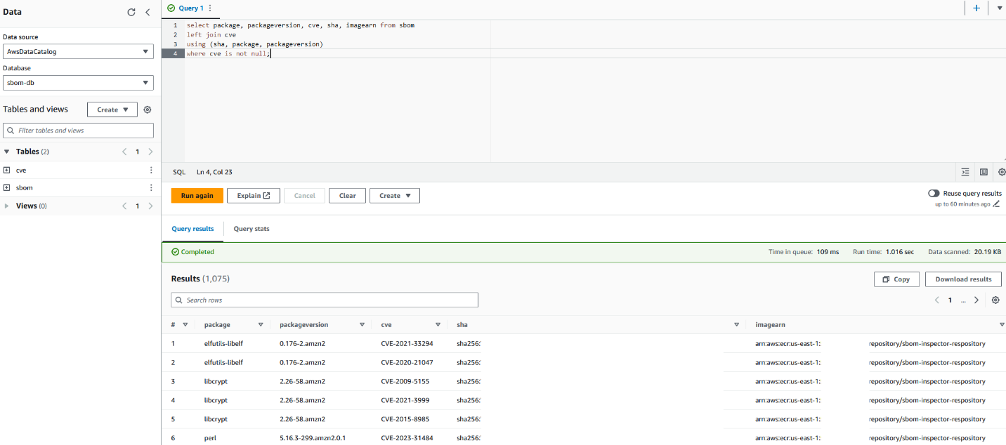 Figure 6: Sample query with Amazon Athena