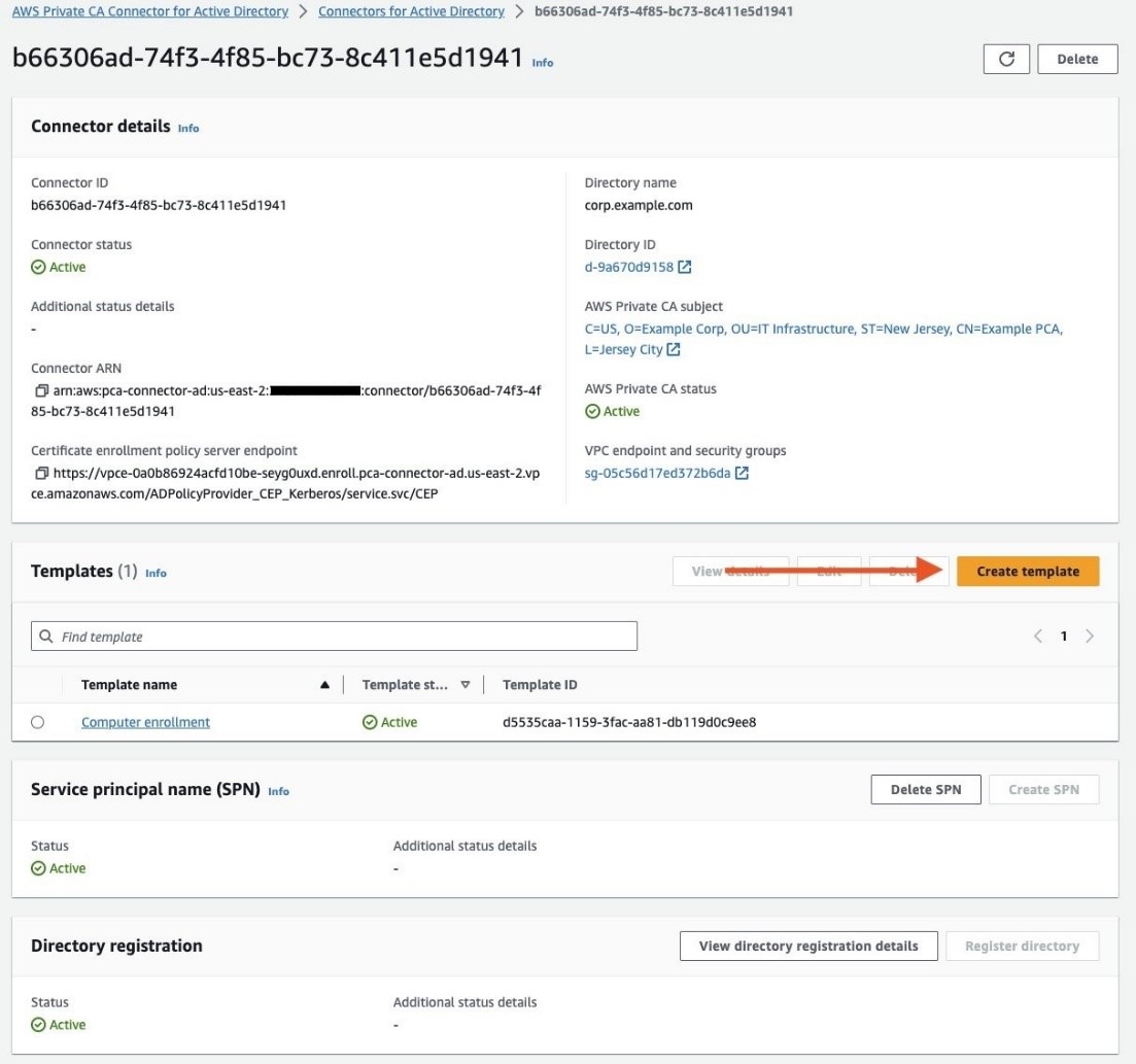 Figure 5: Certificate template configuration in the Connector for AD