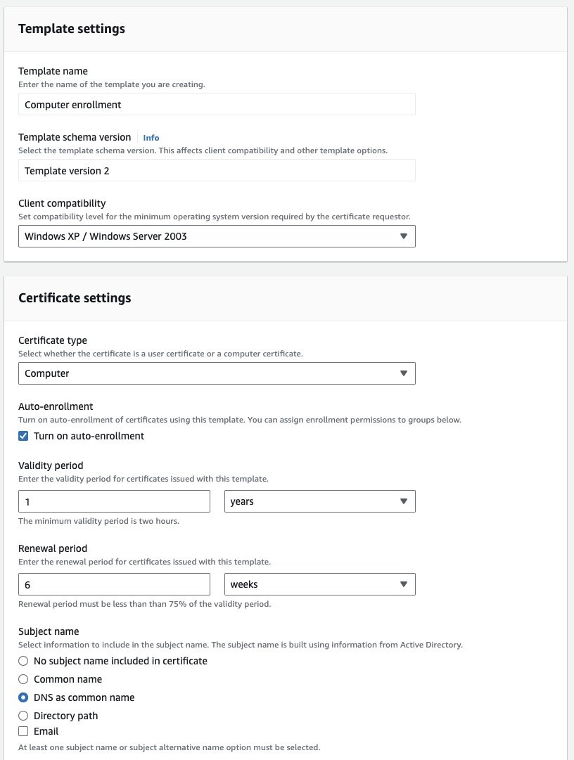 Figure 6: Certificate template settings