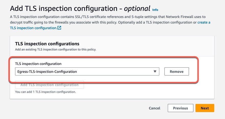 Figure 10: Add the TLS configuration to the firewall policy