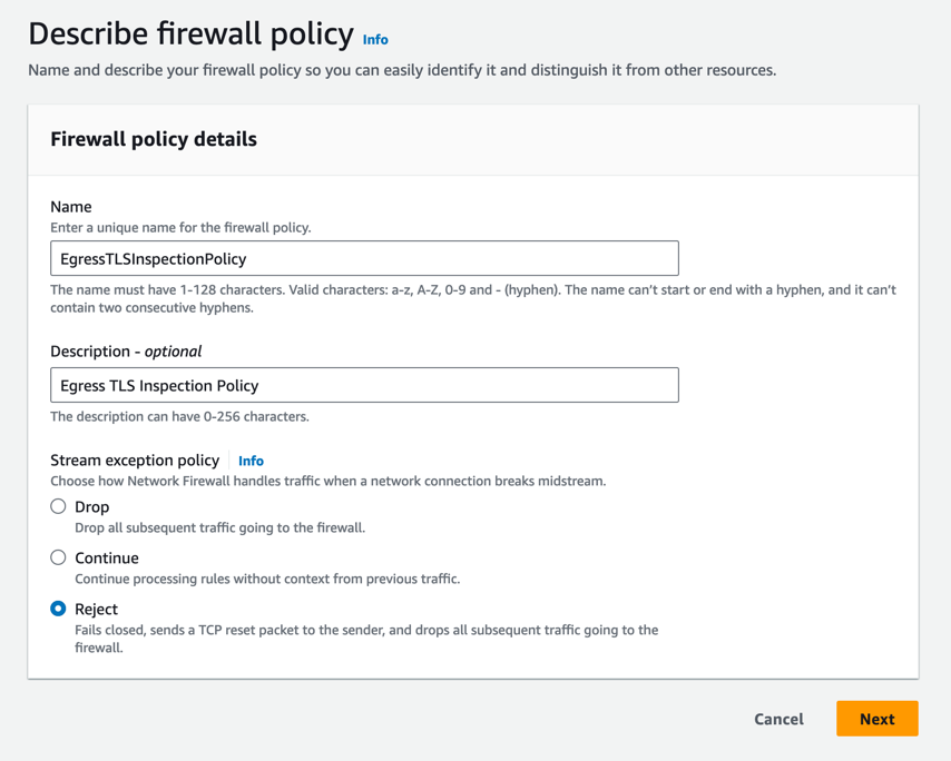 Figure 8: Define the firewall policy details