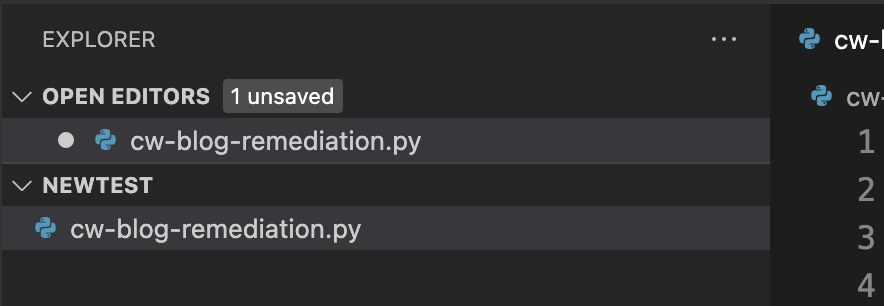 Figure 2: New VS Code file created called cw-blog-remediation.py