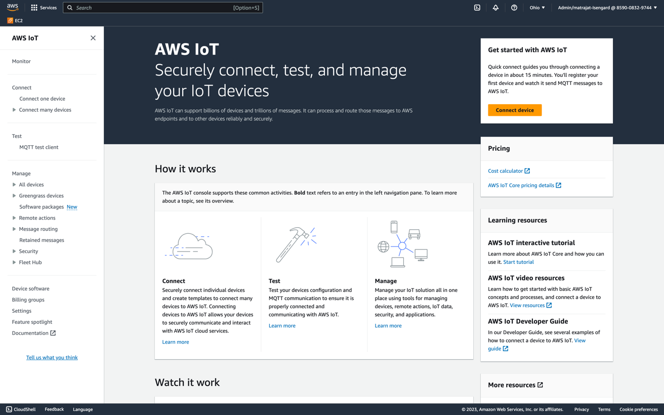 Figure 15: Connect device using AWS IoT console