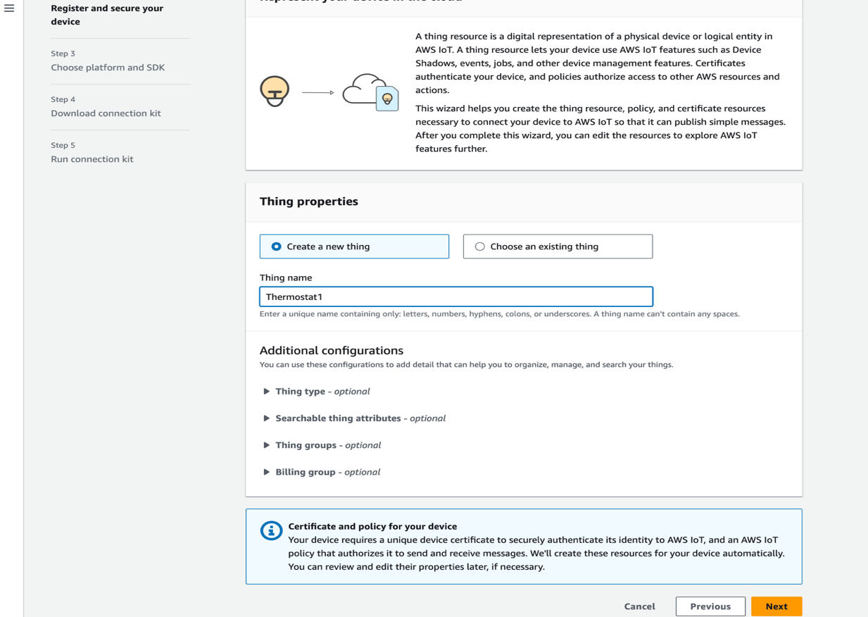 Figure 17: Create the new IoT thing