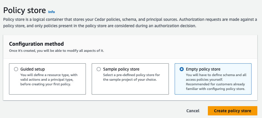 Figure 2: Create an empty policy store