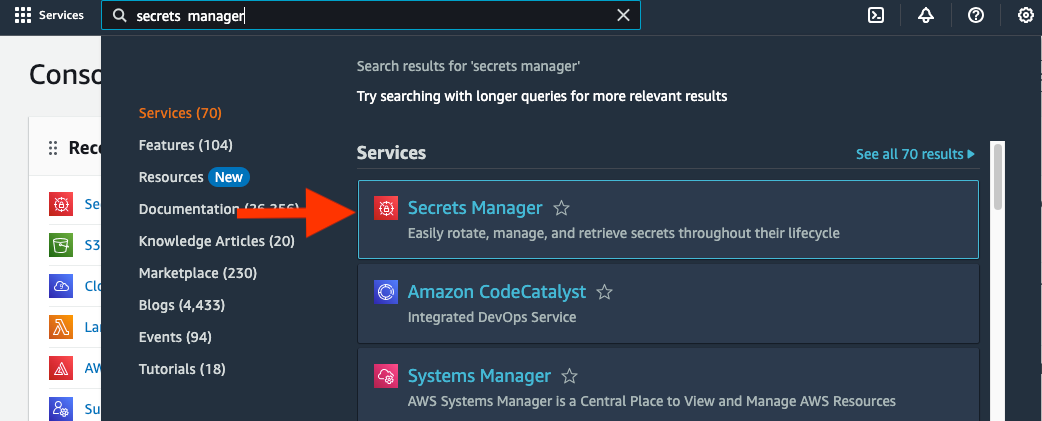 Figure 2: Open the Secrets Manager console