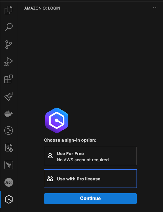 Figure 6: Signing in to the Amazon Q Developer extension in Visual Studio Code