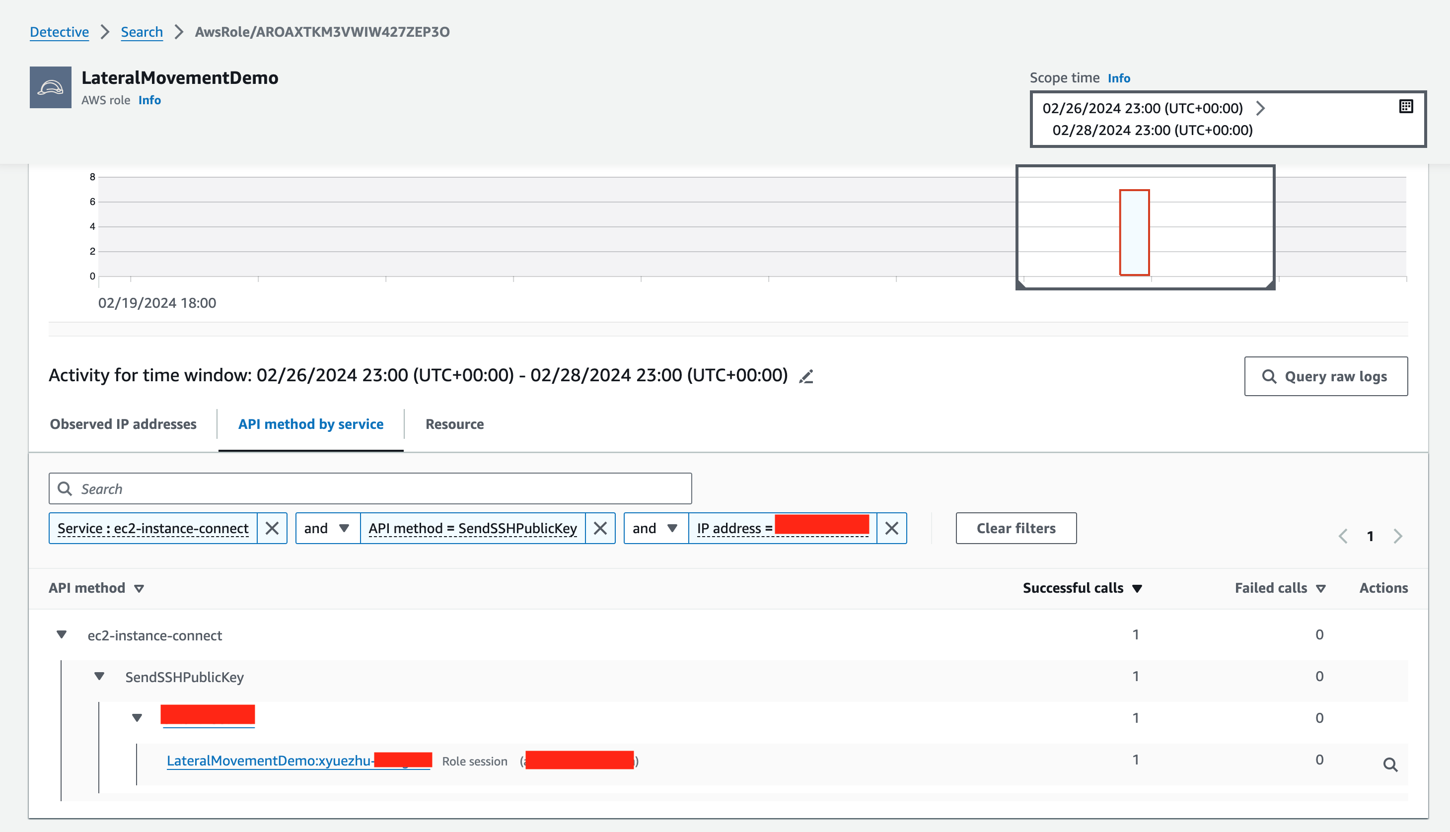 Figure 12: Finding the CloudTrail record for a specific API call held in Security Lake