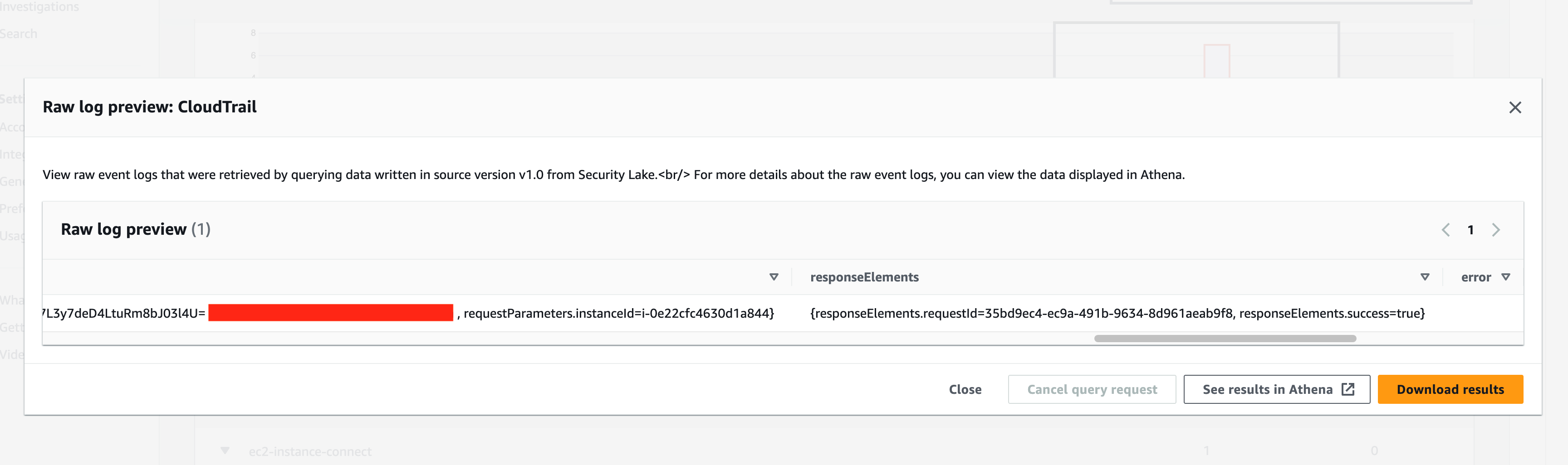 Figure 13: Reviewing a CloudTrail log record from Security Lake