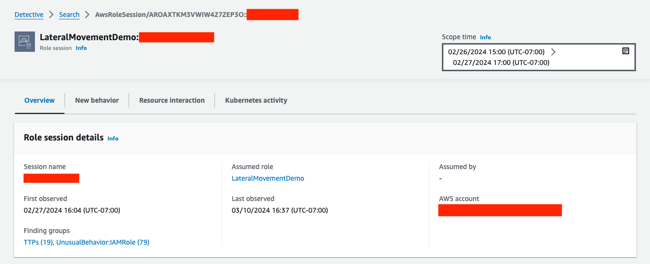 Figure 4: Detective’s AWS role session profile page