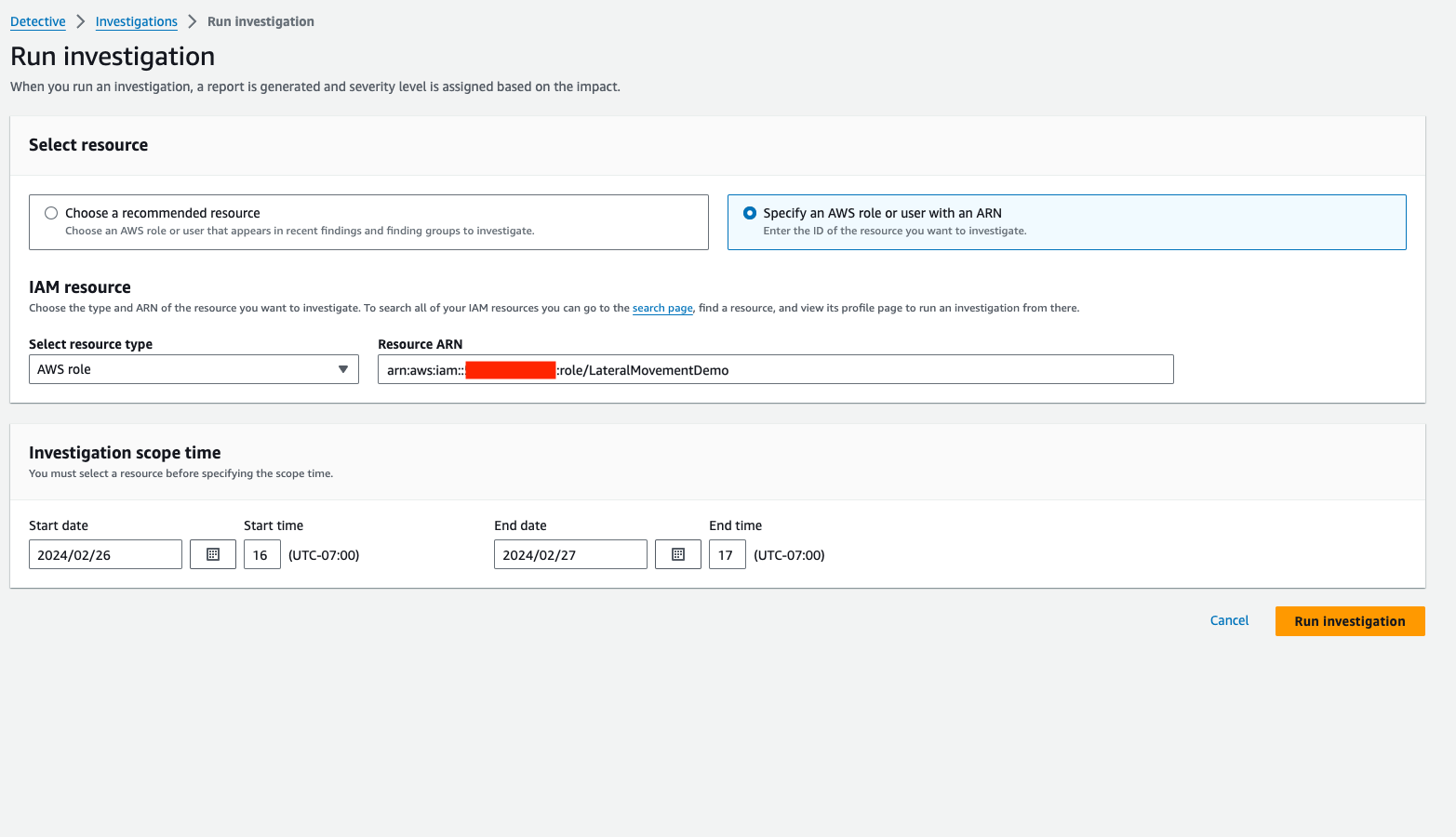 Figure 8: Configuring a new investigation from scratch rather than from an existing finding