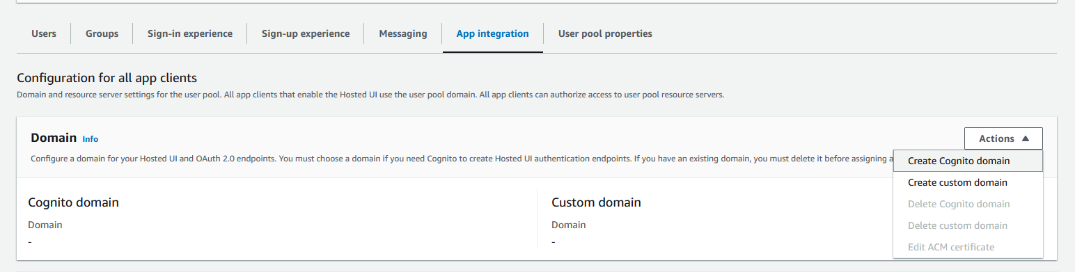 Figure 2: Create a Cognito domain