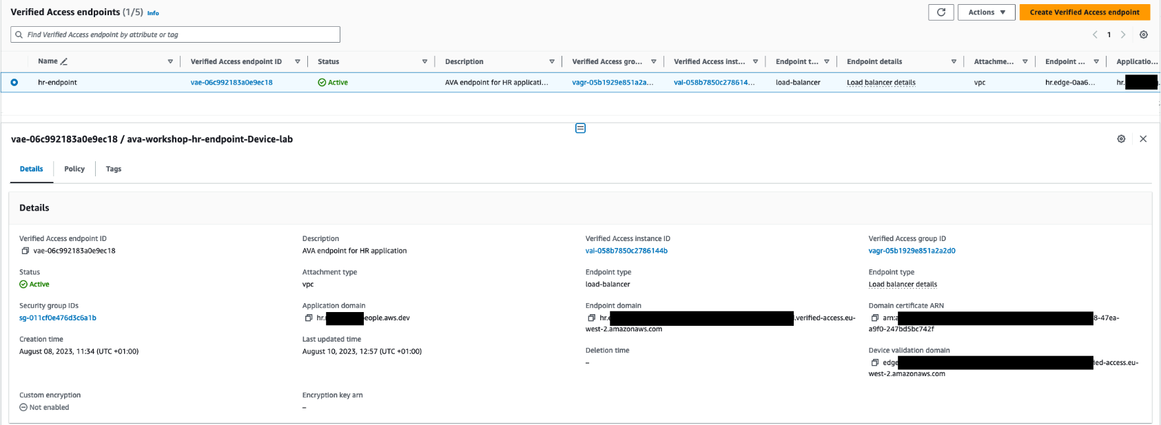 Figure 10: The HR application endpoint has been created