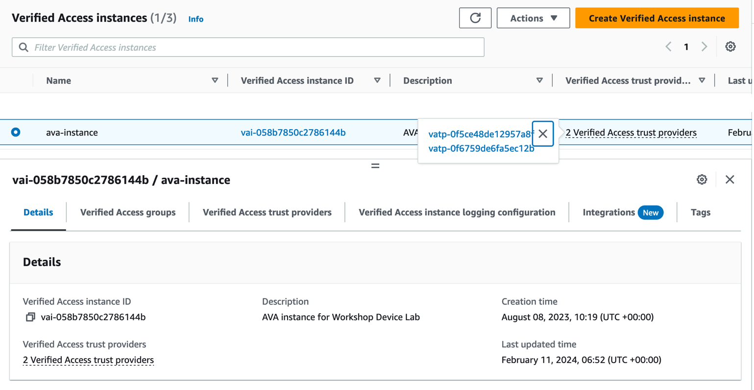 Figure 8: The Verified Access instance has been created with both trust providers attached