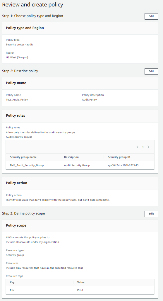 Figure 3: Summary of Audit Security Group policy