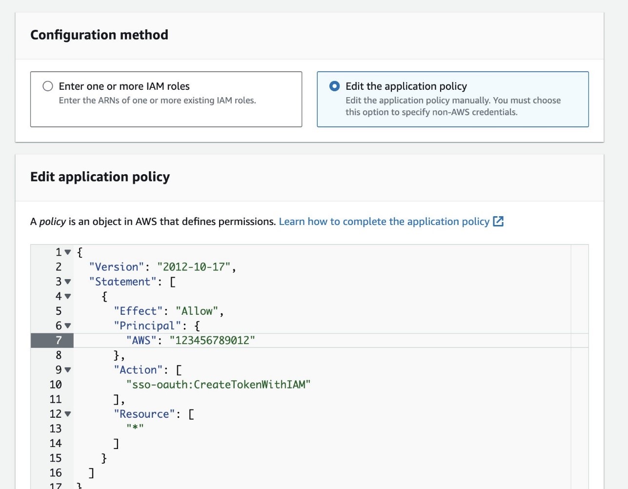 Figure 6: Configuration of the application policy