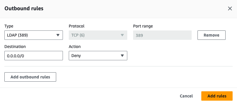 Figure 13: Configure a network ACL outbound rule