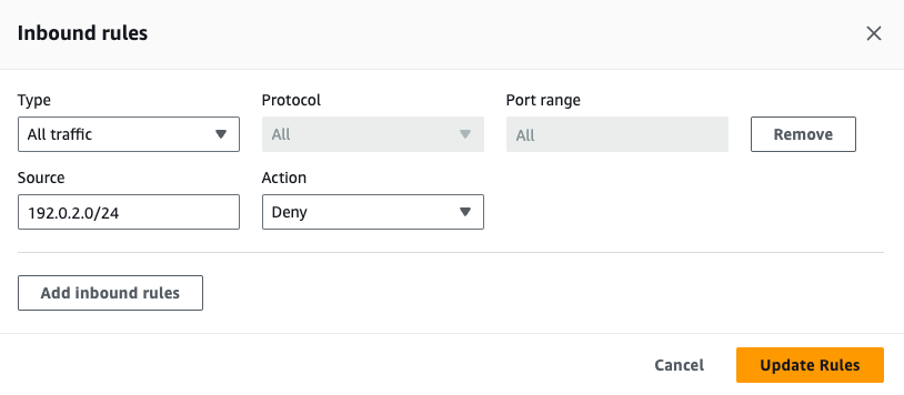 Figure 5: Configure a network ACL inbound rule