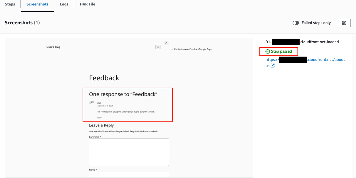 Figure 6: Canary succeeded after the exclusion of dynamic content
