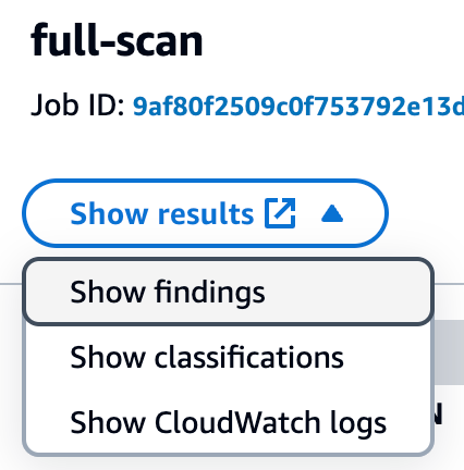 Figure 1: Viewing Macie job findings