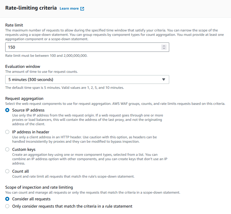 Figure 4: Set the rate-limiting criteria