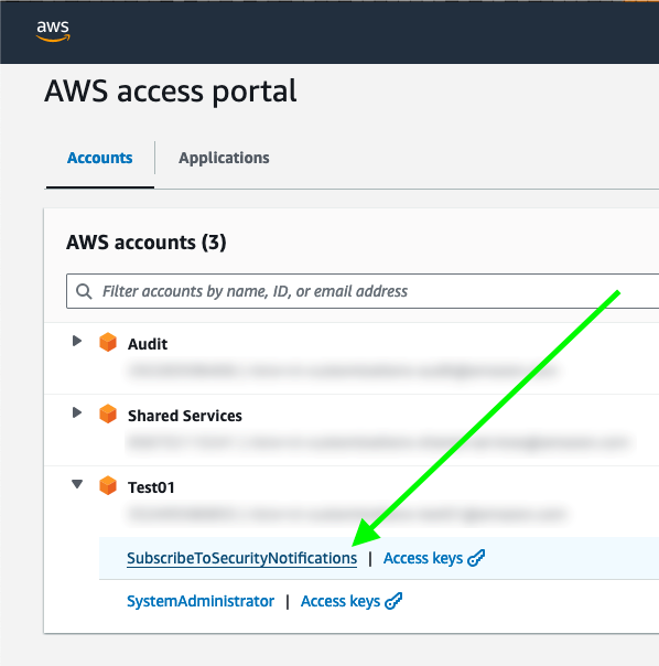 Figure 1: IAM Identity Center portal with the permission set to subscribe to security notifications