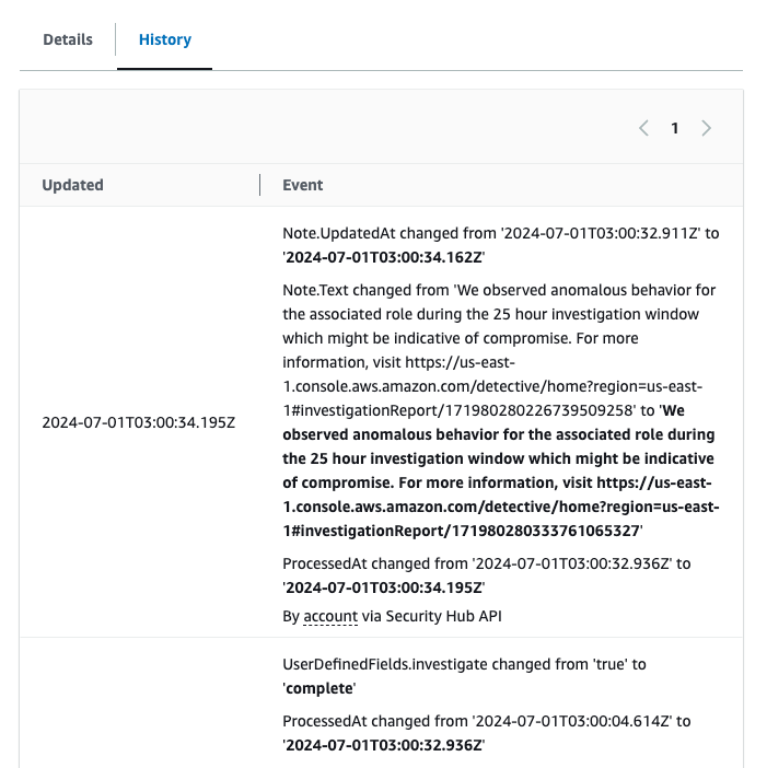 Figure 5: See the fields that were updated for the finding under the History tab